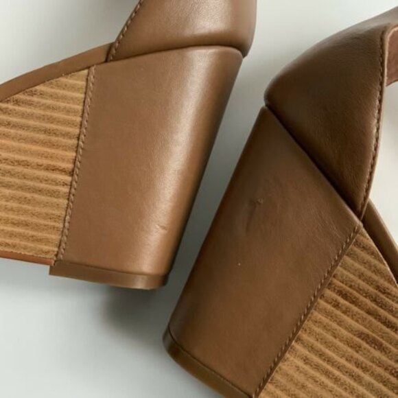 Linea Paolo Sandals Women Size 9.5M Brown Leather Elodie Ankle Strap Wedge - Picture 5 of 12